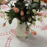 Small White Pitcher with Faux Flowers.  Adorable.  Pre-owned & in excellent condition.  $15.00 obo