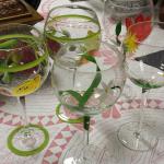 Hand Painted Wine Glasses.  We have 5.  Beautiful.  Pre-owned & in excellent condition.  $10.00 each obo