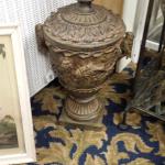 Outdoor Resin Urn with Lid.  This is made by Expo Inc.  Measures 9" round x 18" high.  Pre-owned & in excellent condition.  $50.00 obo