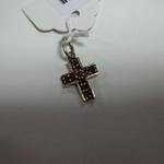 Sterling Silver with Garnet Cross.  No more than an inch in size.  Pre-owned & in excellent condition.  $12.00 obo