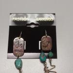 Sterling Silver Square Disc with Turquoise Dangle Earrings.  Great item and very unique.  Pre-owned & in excellent condition.  $27.00 obo