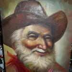 Old Cowboy Portrait Painting.  On canvas & ready for framing.  Signed by P. Robins.  Measure 12" l x 16"h.  Pre-owned & in good condition, a few wear marks on edge.  $20.00 obo