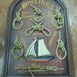 Bowlines Knot Board.  Shows examples of French & Spanish knots, as well as Twin & Triple knots.  Great piece of décor.  Measures 15.75"l x .75"w x 23.5"h.  Pre-owned & in excellent condition.  $40.00 obo