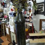 India Tall Hammered Green Vase.  Gorgeous and metal.  Measures 21" high.  Pre-owned & in excellent condition.  $20.00 obo