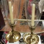 Vintage Brass Candle Holders with Glass Sconces.  Each measures 14" high.  Pre-owned & in excellent condition.  $55.00 for the pair obo