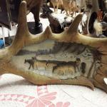 Resin Moose Antler with Wolves.  Measures 16"w x 11"h.  Pre-owned & in excellent condition.  $35.00 obo