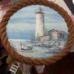 Oil Painting with Resin Rope Frame.  Beautiful.  Measures 19" in diameter.  Pre-owned & in excellent condition.  $150.00 obo