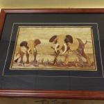 Wood Inlaid Elephant Framed Artwork.  Gorgeous piece.  Measures 22" x 18".  Pre-owned & in excellent condition.  $48.00 obo