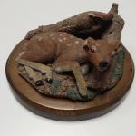 1982 Martha Carey Baby Fawn Sculpture on Wood Base.  Great signed piece.  Pre-owned & in great condition, has slight chip in a mushroom.  $25.00 obo
