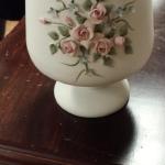 Vintage Lefton China Bisque Vase on Pedestal.  Gorgeous hand painted with intricately crafted pink raised flowers.  Believe to be from between 1949-1955.  Numbered #1046 on bottom. Pre-owned & in excellent condition.  $47.00 obo