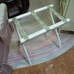 Vintage White Wood Luggage Rack.  This Rack has satin straps.  Measures 22.5"l x 14"w x 19"h.  Pre-owned & in excellent condition.  $20.00 obo