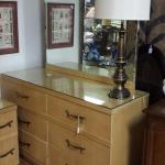 Vintage Limba Blonde 6 Drawer Dresser with Mirror.  Beautiful piece.  Includes glass top.  Measures 52" x 18" x 32".  Pre-owned & in excellent condition.  $150.00 obo (Whole set available for $400.00 obo)