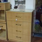 Vintage Limba 4 Drawer Chest Dresser.  Beautiful and includes glass top.  Measures 32" x 18" x 43".  Pre-owned & in great condition, bubble in veneer in one spot.  $125.00 obo  (Whole set available for $400.00 obo)