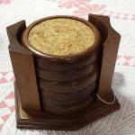 Vintage Wood Coasters in Holder.  Pre-owned & in excellent condition.  $12.00 obo