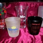 Shot Glasses-Lot of 5-Various Liquor Distributors.
Stoli Vodka, The Russian Phenomenon.  4". $10.00 obo
Corona, Las Vegas. 2" $4.00 obo
Di Amore. 3 1/2".  $5.00 obo
Rumplemintz, Imported. 2" $7.00 obo.
Jagermeister. 3 1/2" $5.00 obo
Pre-owned & in excellent condition.  Lot of 5 for $25.00 obo