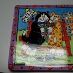 Ceramic Catzilla Hot Plate.  Great artwork by Candace Reiter Designs 2001.  Measures 6" square.  Pre-owned & in excellent condition.  $20.00 obo