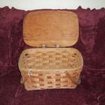 Antique Large Hand Woven Oak Picnic Basket.  Has wooden top & handles, hand driven nails, & wooden oak slats.  Measures 20"w x 9 1/2"l.  Pre-owned & in great condition for age.  $50.00 obo